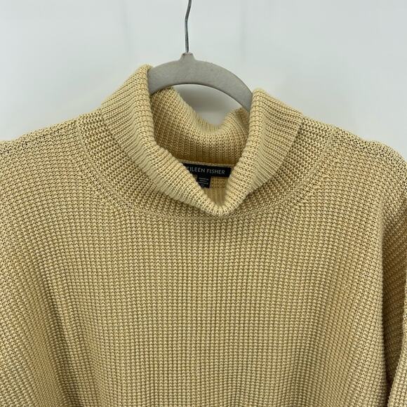 Eileen Fisher 100% organic cotton waffle knit oversized turtleneck sweater sz L - Picture 2 of 6